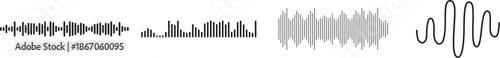 Sound Waves Icon set. Waveform pattern for music player, podcast, voise message. Vector illustration isolated on white background. Voice and radio signal spectrum lines. Song track amplitude graphic.