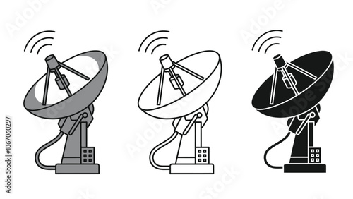 Satellite dishes in various styles for broadcasting and communication