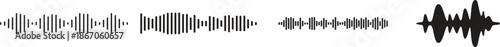 Sound Waves Icon set. Waveform pattern for music player, podcast, voise message. Vector illustration isolated on white background. Voice and radio signal spectrum lines. Song track amplitude graphic.