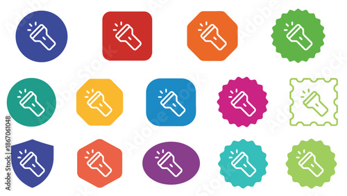 Vibrant megaphone icons in various colorful shapes and styles