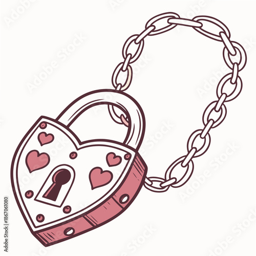 Heart-shaped padlock with chain