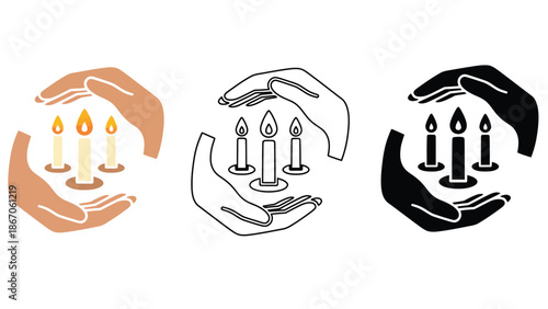 Hands shielding candles in different colors and styles
