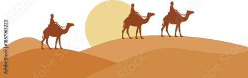 Minimal Desert Landscape Vector with Camel Silhouette and Soft Sand Dunes Background