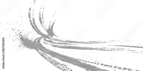 Dynamic tire tracks and mud splashes creating an abstract background for extreme sports