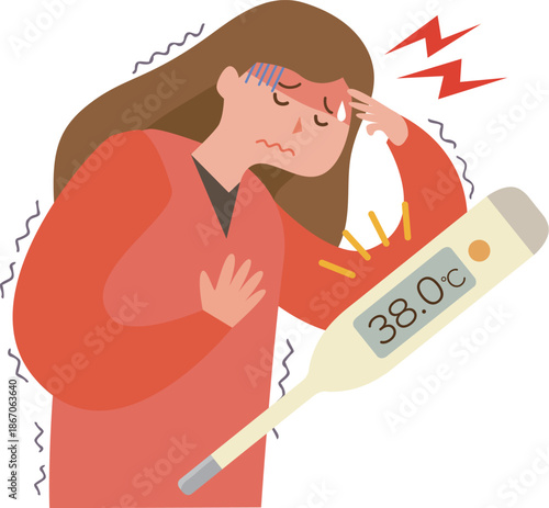 体調不良で熱がある女性