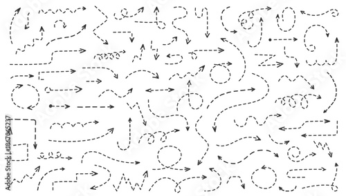 Hand drawn curved dashed arrows collection