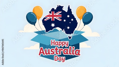 Happy Australia Day Celebration Illustration with Australian Flag Map and Gift Box