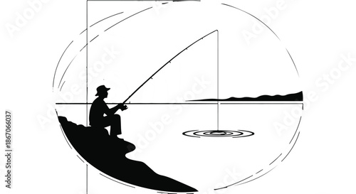 silhouette of a fisherman with fish