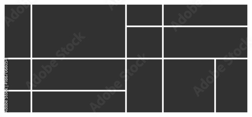 Horizontal photo collage. Geometric grid for arranging numerous images in a mood board, photo gallery