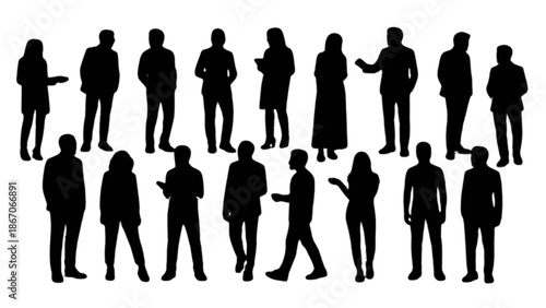 A diverse collection of human silhouettes, representing various people in different poses