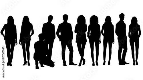 Diverse group of professional men and women silhouettes standing in various poses