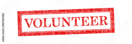 Vector red rubber stamp of Volunteer isolated on white background.