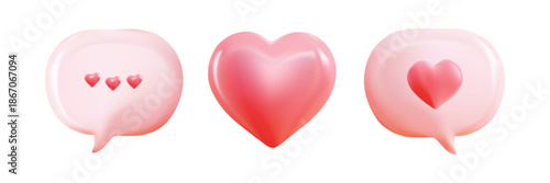 Vector set of Valentine's Day popup elements, speech bubble with hearts isolated on white background. Concept of Valentine's Day holiday.