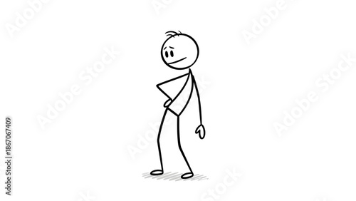 Stick figure man standing casually with a hand on his hip, portraying a confident and relaxed attitude on an isolated white background.