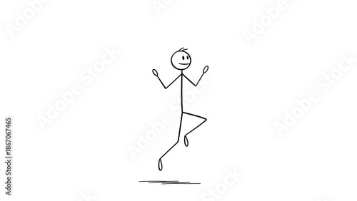 Energetic Stick Figure Man Jumping with Joy and Excitement on Isolated White Background