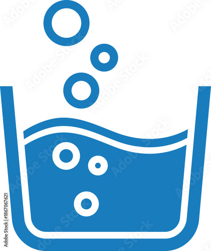 Blue glass with bubbling liquid and rising circles bubbles