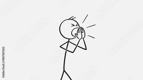 Loud Stick Figure Man Yelling or Shouting with Open Mouth in Bright Studio