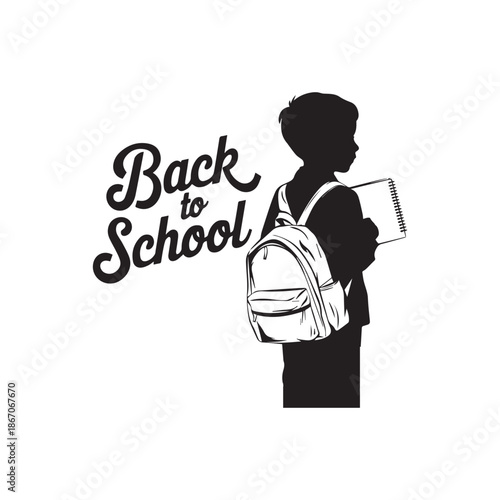 Back to School Silhouette Vector Illustration of a Young Student with Backpack.