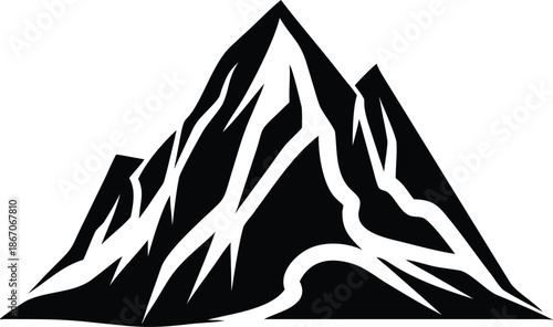 Detailed mountain range silhouette on transparent background