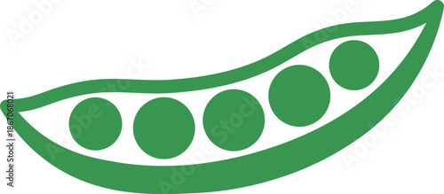 Green pea pod with five round peas inside on white background food vegetable