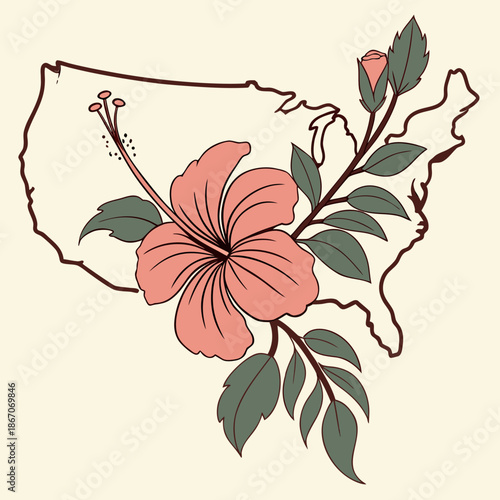 Illustration of a flower within the shape of the united states