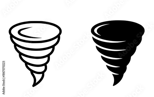 Tornado illustration icon, black and white, outline and silhouette style