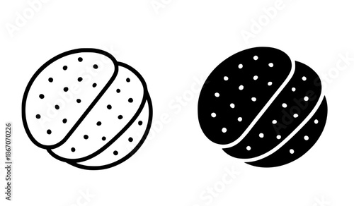 Tortilla illustration icon, black and white, outline and silhouette style