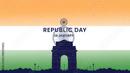 Indian republic day celebration graphic with gate of india and flag colors with Indian flag and Patriotic and National symbol and Indian culture