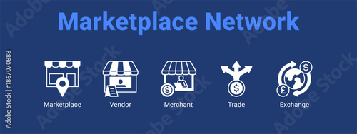 Marketplace Network web banner icon vector illustration concept for  with icon of Marketplace, Vendor.
