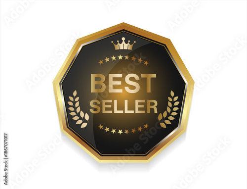 Best Seller, Best Price, Best Brand Set Illustration Realistic Gold badge and laurel Wreath Best seller 