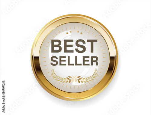 Best Seller, Best Price, Best Brand Set Illustration Realistic Gold badge and laurel Wreath Best seller 