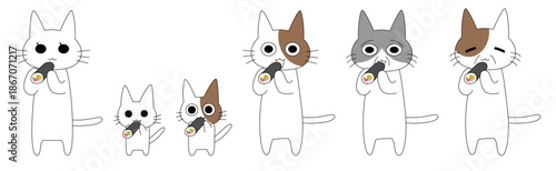 様々な表情や模様の猫たちが恵方巻を食べるイラストセット 節分