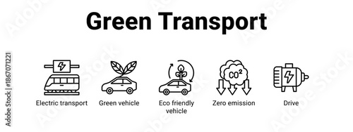 Green Transport web banner icon vector illustration concept for  with icon of Electric transport, Green vehicle, Eco friendly vehicle.