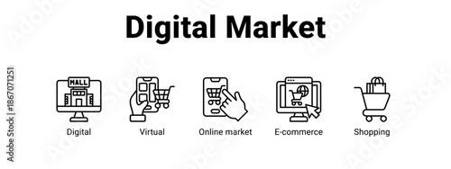 Digital Market web banner icon vector illustration concept for  with icon of Digital, Virtual, Online.