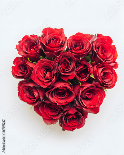 Romantic heart-shaped red roses bouquet floral arrangement studio close-up