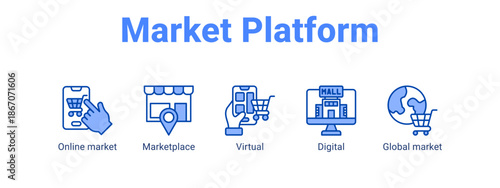 Market Platform web banner icon vector illustration concept for  with icon of Online market, Marketplace, Virtual.