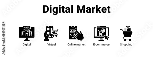 Digital Market web banner icon vector illustration concept for  with icon of Digital, Virtual, Online.