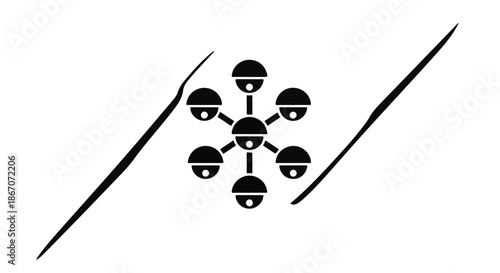 Musician standing with arms outstretched between stringed instruments and artistic flourish elements isolated on a white background for creative promotional posters and event branding.