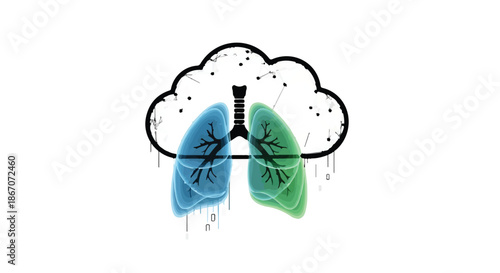 Digital cloud with glowing lungs symbolizing respiratory health and medical technology