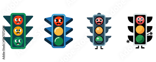 Traffic Light Characters Set with Expressions Vector Illustration