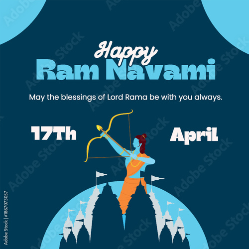 Blue and White Simple Happy Ram Navami Greeting Instagram Post