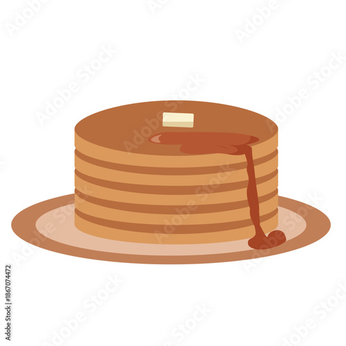 美味しそうなホットケーキ。パンケーキ。ふっくらホットケーキ。メープルシロップとバター。ベクターイラスト