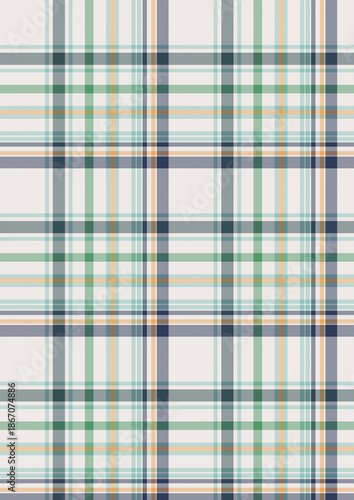 Seamless blue and pink geometric tartan plaid fabric texture with a checkered gingham design and green stripes for a vector textile wallpaper backdrop