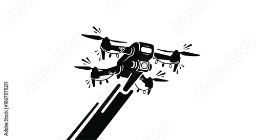 Futuristic drone capturing aerial footage with dynamic motion lines