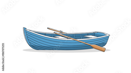 Blue Row Boat with Oars Isolated on White Background