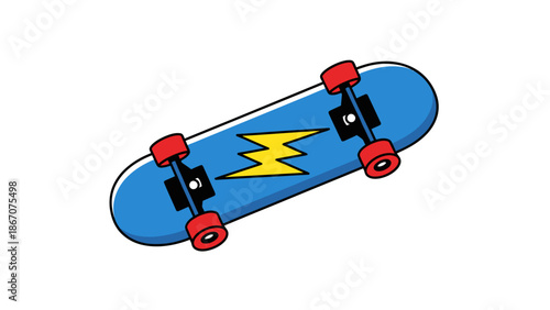 Blue skateboard with lightning bolt design