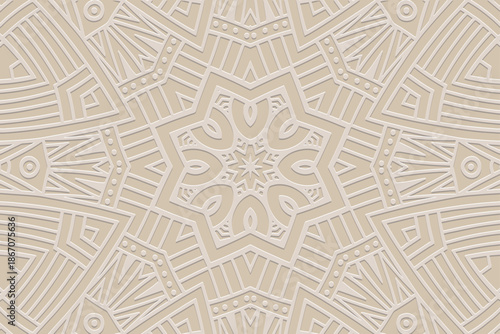 Tribal light background, banner, cover design, mural. Geometric vintage embossed pattern. Ornamental motifs of the East, Asia, India, Mexico, Aztec, and Peru. Ethnic traditions.