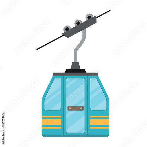 An illustration of the cabin of a funicular that moves along a cable to the top of a hill