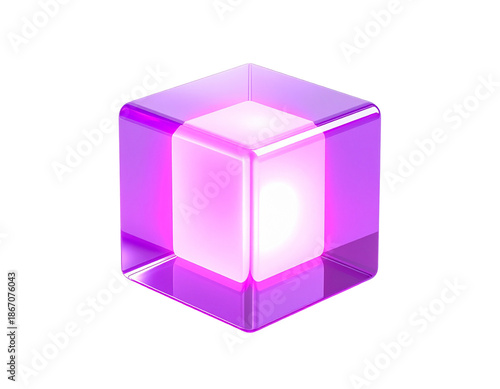 Glowing purple cube with an inner bright core, on a black background