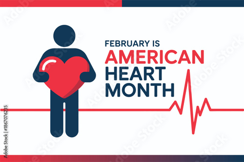 American Heart Month February Social Media Poster Featuring White Heart Pulse Icon on Vibrant Purple and Orange Gradient for Cardiac Health Promotion